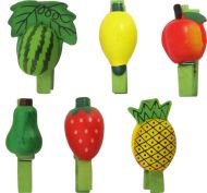 Wooden decorative clips 4.6 cm with fruits, 12 pcs /140923/