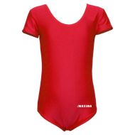 Children's short-sleeve leotard MAXIMA, suitable for gymnastics, ballet and dance, Red, size 3XL /40042427/
