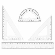 Drawing set, 4 pieces – ruler, 2 set squares and protractor /150505/