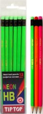 Graphite pencils with eraser Tip Top, neon, 12 pcs in PVC box /120012/