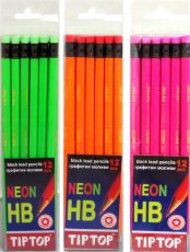Graphite pencils with eraser Tip Top, neon, 12 pcs in PVC box /120012/