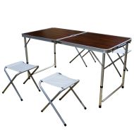 Сгъваема маса за къмпинг MAXIMA, С 4 стола и отвор за чадър, Кафява /60021002/
